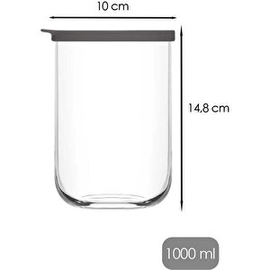 Lav Duo Saklama Kabı 3 Lü - Cam Kavanoz Erzak Saklama Kabı Seti Takımı Gri 1000 Ml.