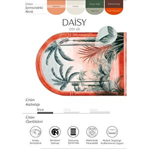 Daisy Turuncu Tropikal Yeşil Arch Kemer Form Modern Panoramik Doğa Desen Yıkanabilir Halı 120x180 cm