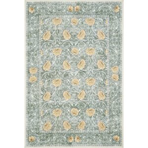 Daisy Mint Yeşili Yıkanabilir Çiçekli Bohem Dokuma Şönil Halı Rustik Tarz Vintage Halı 80x300 cm