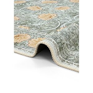 Cool Halı Daisy Mint Yeşili Yıkanabilir Çiçekli Bohem Dokuma Şönil Halı Rustik Tarz Vintage Halı