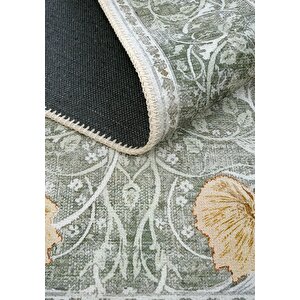 Cool Halı Daisy Mint Yeşili Yıkanabilir Çiçekli Bohem Dokuma Şönil Halı Rustik Tarz Vintage Halı