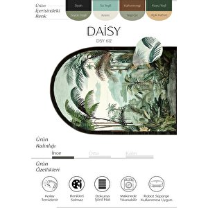 Daisy Yeşil Tropikal Desenli Arch Halı Modern Panoramik Doğa Desen Yıkanabilir Şönil Halı 180x280 cm