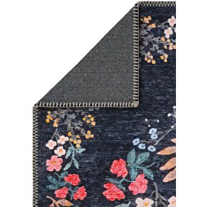 Cool Halı Daisy Gece Mavisi Bohem Halı Yıkanabilen Çiçekli Dokuma Şönil Halı Vintage Ev Oda Halısı