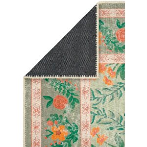 Cool Halı Daisy Su Yeşili Yıkanabilir Çiçekli Dokuma Şönil Halı Bohem Eskitme Vintage Oda Halısı