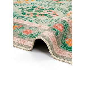 Cool Halı Daisy Su Yeşili Yıkanabilir Çiçekli Dokuma Şönil Halı Bohem Eskitme Vintage Oda Halısı