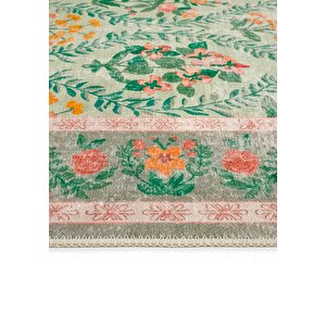 Cool Halı Daisy Su Yeşili Yıkanabilir Çiçekli Dokuma Şönil Halı Bohem Eskitme Vintage Oda Halısı