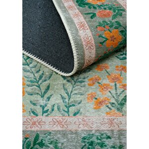 Cool Halı Daisy Su Yeşili Yıkanabilir Çiçekli Dokuma Şönil Halı Bohem Eskitme Vintage Oda Halısı