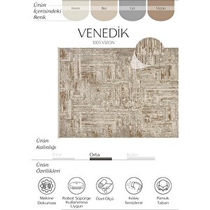 Venedik Krem Vizon Halı Soyut Geometrik Desenli Dokuma Modern Oturma Odası Salon Halısı 120x250 cm