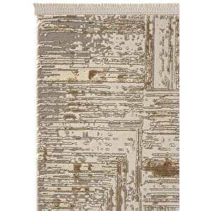 Venedik Krem Vizon Halı Soyut Geometrik Desenli Dokuma Modern Oturma Odası Salon Halısı 120x250 cm