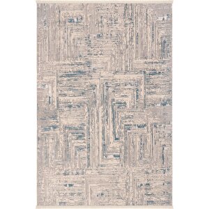 Venedik Mavi Gri Halı Soyut Geometrik Desenli Dokuma Modern Oturma Odası Salon Halısı 100x150 cm