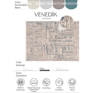 Venedik Mavi Gri Halı Soyut Geometrik Desenli Dokuma Modern Oturma Odası Salon Halısı 100x150 cm