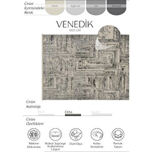 Venedik Krem Gri Halı Soyut Geometrik Desenli Dokuma Modern Oturma Odası Salon Halısı 120x450 cm