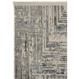 Venedik Krem Gri Halı Soyut Geometrik Desenli Dokuma Modern Oturma Odası Salon Halısı 120x450 cm