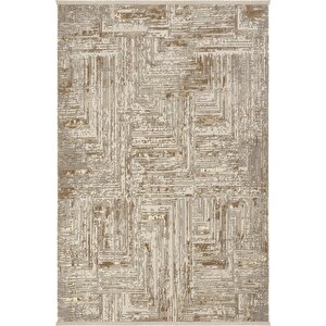 Venedik Krem Vizon Halı Soyut Geometrik Desenli Dokuma Modern Oturma Odası Salon Halısı 120x350 cm