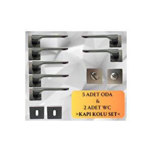Stilo Inox 5 Adet Oda 2 Adet Wc Kare Rozetli Kapı Kolu Set