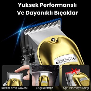 Enchen Boost 3 Gold Ayarlanabilir Başlıklı Dijital Göstergeli Şarjlı Profesyonel Saç Kesim Makinesi