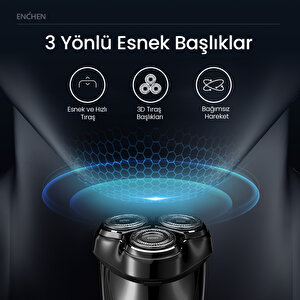 Enchen Blackstone 3 Siyah Çift Yönlü Kavisli Bıçaklı Dijital Ekranlı Suya Dayanıklı Şarjlı Tıraş Makinesi