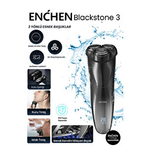 Enchen Blackstone 3 Siyah Çift Yönlü Kavisli Bıçaklı Dijital Ekranlı Suya Dayanıklı Şarjlı Tıraş Makinesi
