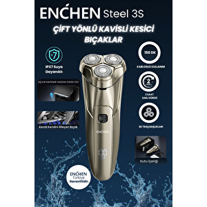 Enchen Steel 3s Gold Çift Yönlü Kavisli Bıçaklı Dijital Ekranlı Suya Dayanıklı Şarjlı Tıraş Makinesi