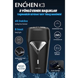 Enchen K3 Siyah Taşınabilir Seyahat Boy Mini Şarjlı Tıraş Makinesi