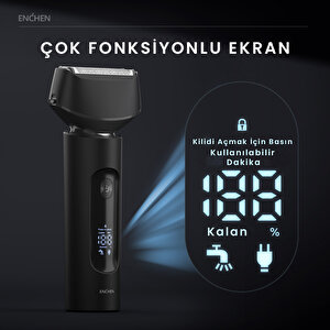 Enchen Ms001 Siyah Dijital Göstergeli Suya Dayanıklı Folyo Başlıklı Ultra Yakın Kesim Şarjlı Tıraş Makinesi