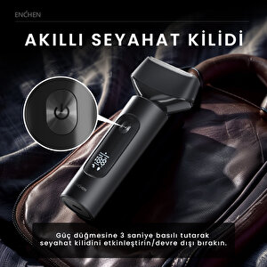 Enchen Ms001 Siyah Dijital Göstergeli Suya Dayanıklı Folyo Başlıklı Ultra Yakın Kesim Şarjlı Tıraş Makinesi
