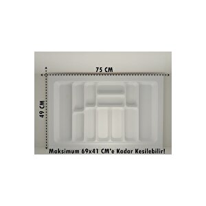 75x49 Cm. 12 Gözlü Beyaz Çekmece Içi Kaşıklık 69x41 Cm'e Kadar Kesilebilir
