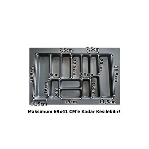 75x49 Cm. 12 Gözlü Antrasit Çekmece Içi Kaşıklık 69x41 Cm'e Kadar Kesilebilir