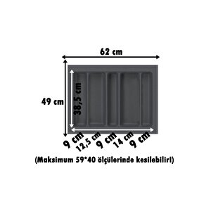 62x49 Cm. 5 Bölmeli Gri Çekmece Içi Düzenleyici Kepçelik 59x40 Cm'e Kadar Kesi̇lr -