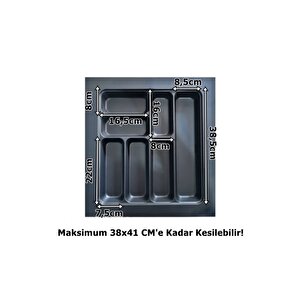 47x49 Cm. 7 Gözlü Antrasit Çekmece Içi Kaşıklık 40x41 Cm'e Kadar Kesilebilir