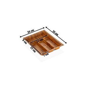 26x36 4 Gözlü Çekmece Içi Ahşap Renk Kaşıklık - Max 22,5x32,5 Cm'e Kesilir