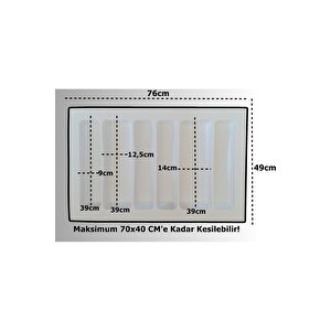 76x49 Cm. 6 Bölmeli Beyaz Çekmece Içi Düzenleyici Kepçelik 70x40 Cm'e Kadar Kesi̇li̇r -