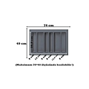 76x49 Cm. 6 Bölmeli Gri Çekmece Içi Düzenleyici Kepçelik 70x40 Cm'e Kadar Kesi̇lr -