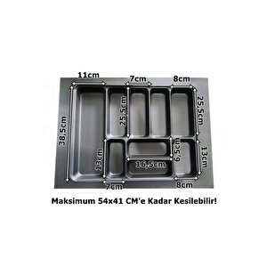 65x49 Cm. 9 Gözlü Antrasit Çekmece Içi Kaşıklık 54x41 Cm'e Kadar Kesebilirsiniz