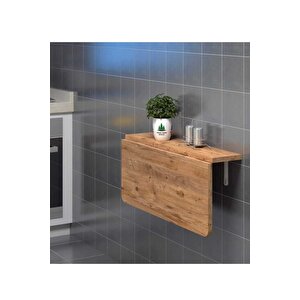 90x60cm Atlantik Çam Desenli Mdf Oval Köşeli Açılır Kapanır Duvara Monte Raf Masa Mutfak Masası