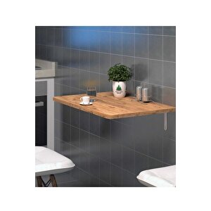 90x60cm Atlantik Çam Desenli Mdf Oval Köşeli Açılır Kapanır Duvara Monte Raf Masa Mutfak Masası