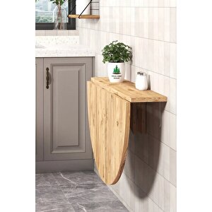 90x60cm Atlantik Çam Mdf Yuvarlak Açılır Kapanır Duvara Monte Raf Masa Mutfak Masası