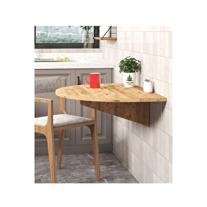 90x60cm Atlantik Çam Mdf Yuvarlak Açılır Kapanır Duvara Monte Raf Masa Mutfak Masası