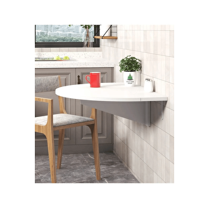 90x60cm Beyaz Mdf Yuvarlak Açılır Kapanır Duvara Monte Raf Masa Mutfak Masası