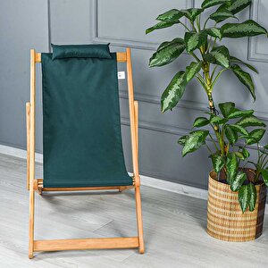 Bysay Ahşap Katlanabilir Taşınır Bahçe Sandalyesi Plaj Bahçe Teras Balkon Şezlongu Haki