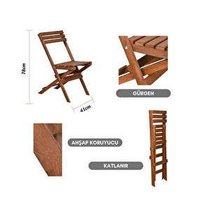 Reyo Home Vernikli Puf Minderli Ahşap Katlanabilir Bahçe Mutfak Balkon Teras Sandalyesi (ceviz-gri)