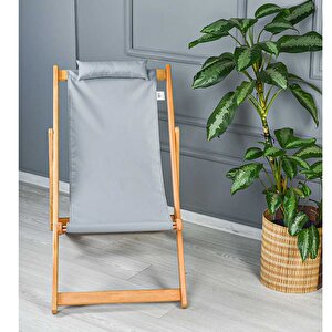 Bysay Ahşap Katlanabilir Taşınır Bahçe Sandalyesi Plaj Bahçe Teras Balkon Şezlongu Gri