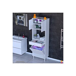 Arda 55x173x32,5 Cm 1 Çekmece 1 Göz Sepetli Ve 3 Raf Akıllı Dolap Ile Dağınıklığa Son 55x173 cm