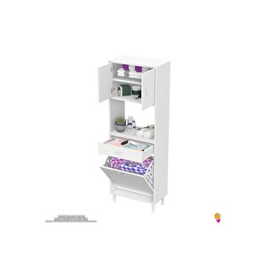 Modilayn Arda 55x173x32,5 Cm 1 Çekmece 1 Göz Sepetli Ve 3 Raf Akıllı Dolap Ile Dağınıklığa Son