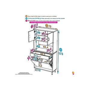 Modilayn Arda 70x173x32,5 Cm 1 Çekmece 2 Göz Sepetli Ve 3 Raf Akıllı Dolap Ile Dağınıklığa Son