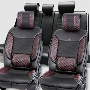 Tata Manza Uyumlu Deri Oto Koltuk Kılıfı Ön Arka Set Siyah Kırmızı Elit Model