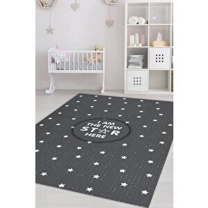 Buranın Yeni Starı Gri Renkli Çocuk Odası Halısı Minimal Çocuk Halısı Bebek Temalı Halı 120x180 cm