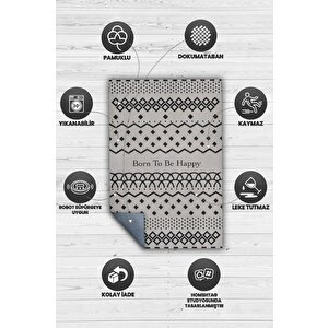 Homshtag Mutlu Olmak İçin Doğdu Gri Renkli Çocuk Odası Halısı Minimal Çocuk Halıs Geometrik Halı
