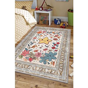 Çok Renkli Dokulu Çocuk Odası Halısı Dokuma Rustik Çocuk Halısı Yıldız Çiçek Temalı Halı 120x180 cm