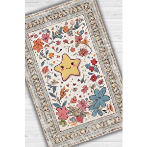 Çok Renkli Dokulu Çocuk Odası Halısı Dokuma Rustik Çocuk Halısı Yıldız Çiçek Temalı Halı 120x180 cm